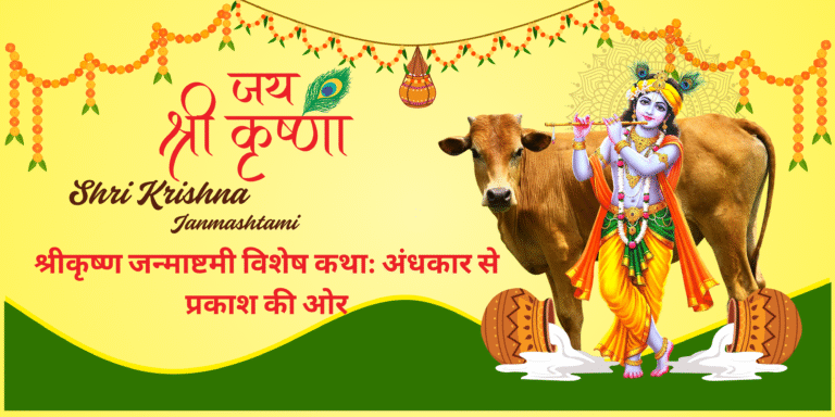 Yellow Green and Orange Traditional Shri Krishna Janmashtami Banner Landscape